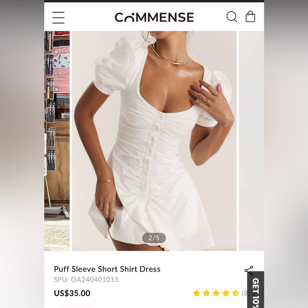 Commence White Puff Sleeve Short Shirt Dress